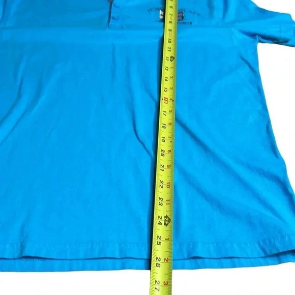 CANDA men medium cotton shirt, turquoise , contrast trim , patch added, coastal - Picture 9 of 10